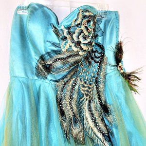 Nina Canacci Women's Embroidered Metallic Peacock Dress, Size 10